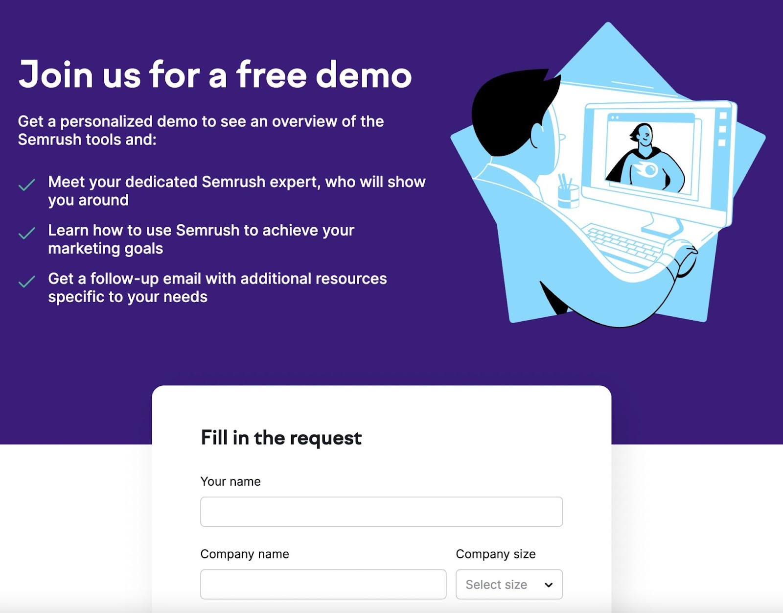 Sermush's lead generation landing page for a free demo