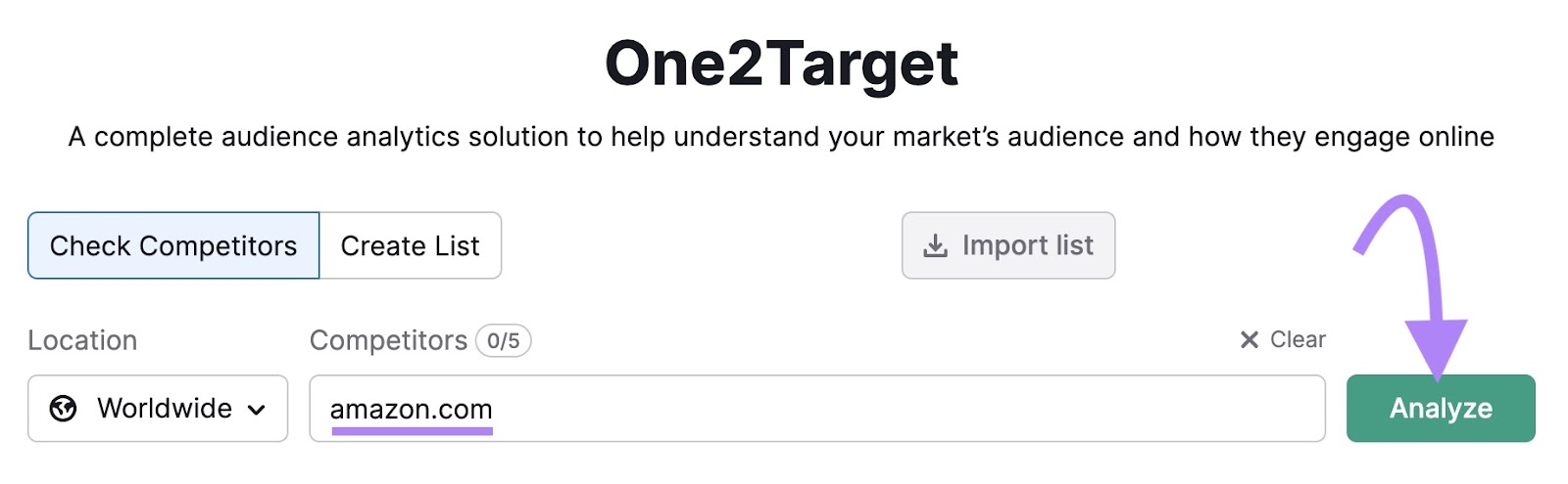 One2Target tool with “amazon.com” in the domain bar.