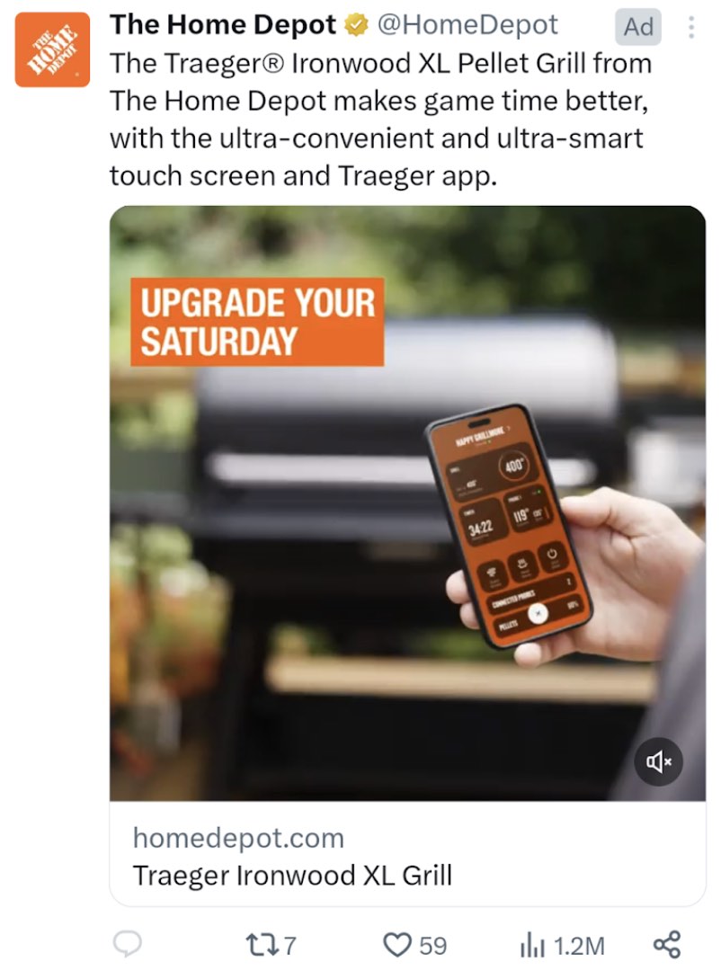 The Home Depot's ad on X
