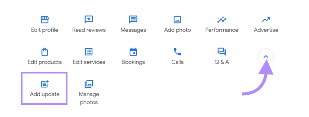 “Add update” option selected from the GBP dashboard