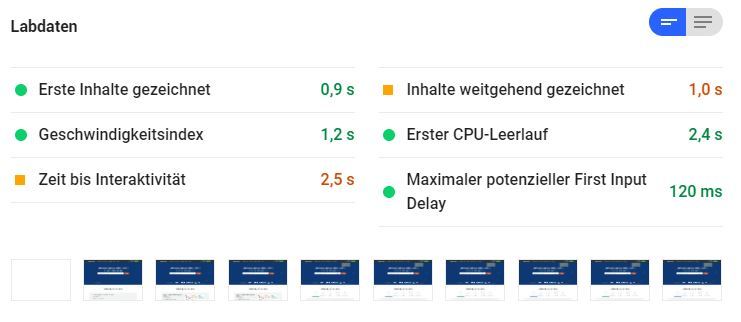 Google PageSpeed Insights: Labor-Daten