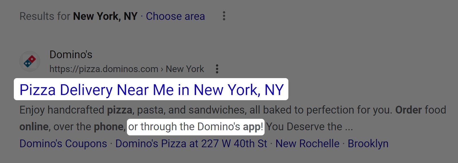 How Domino’s Pizza mobile app on Google search