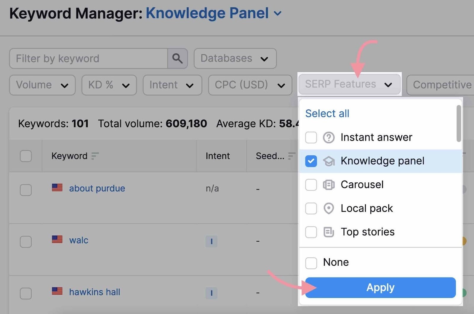 Apply "Knowledge panel" filter