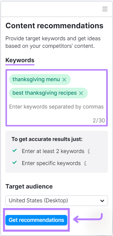 Add the keywords you're targeting to the SEO Writing Assistant