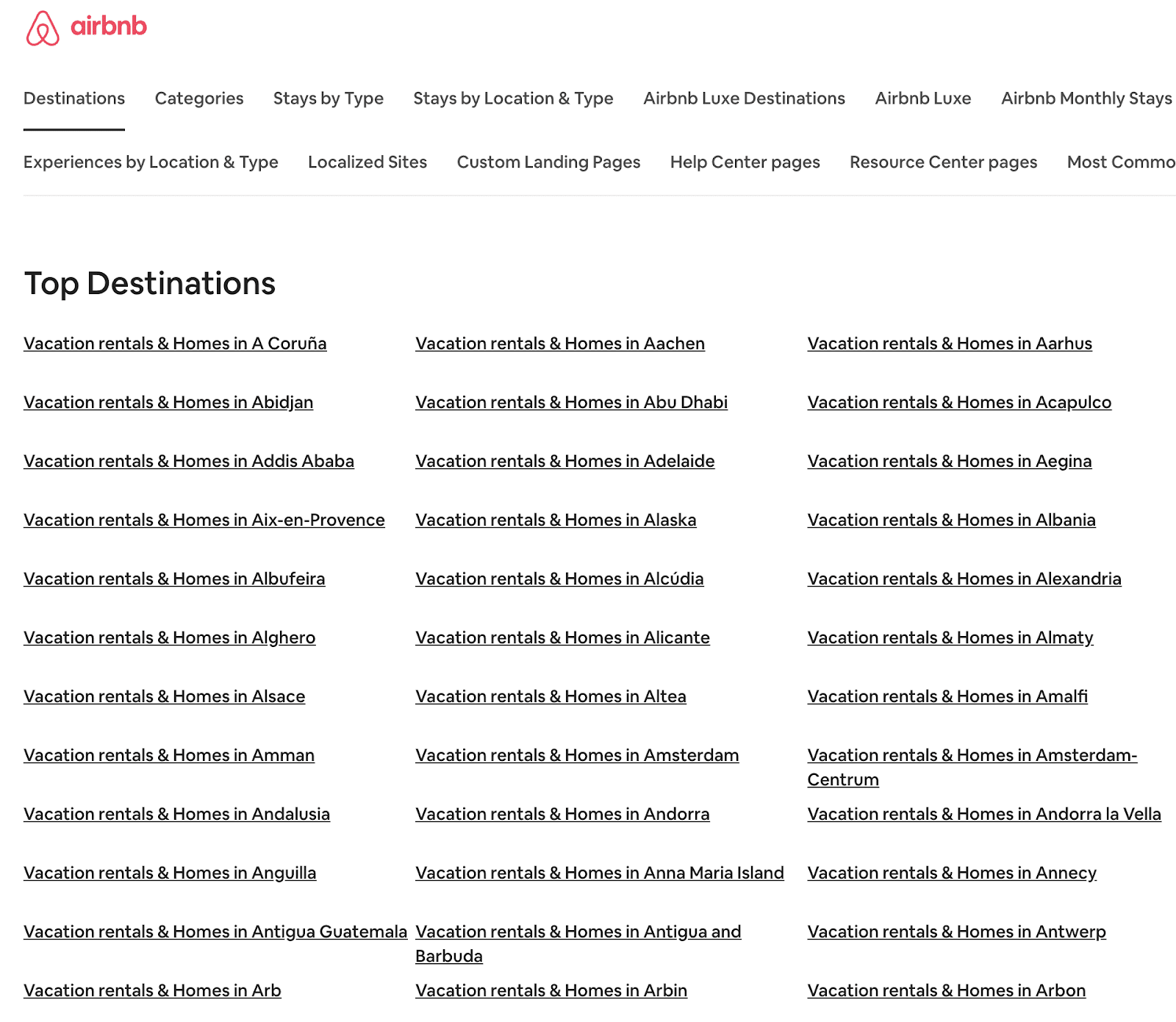 Airbnb’s HTML sitemap