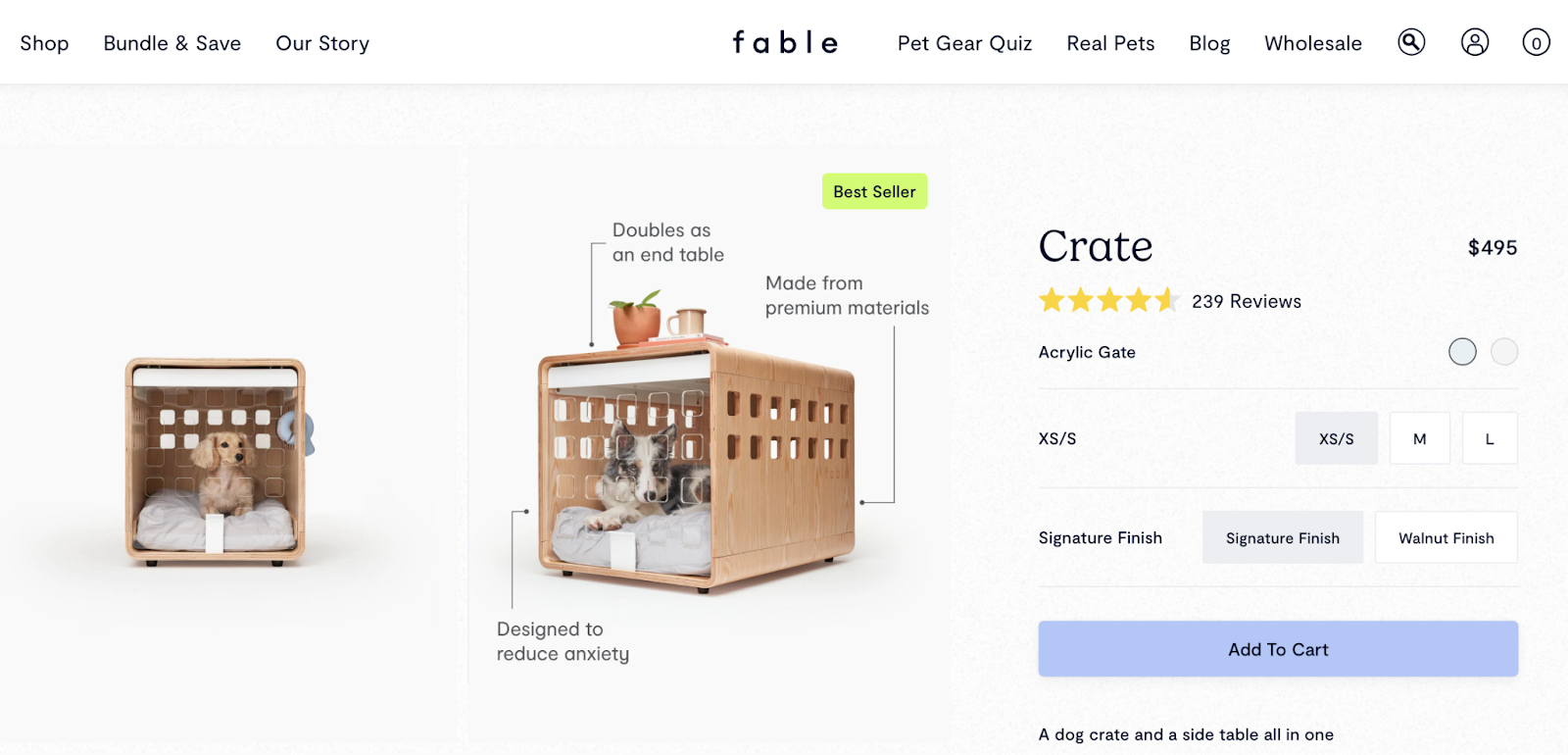 top example from serp analysis shown with dog crate product images, sizing, price, and add to cart cta