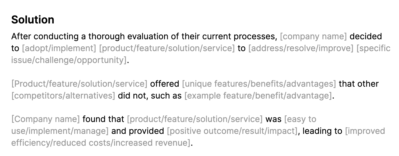 A case study solution section template