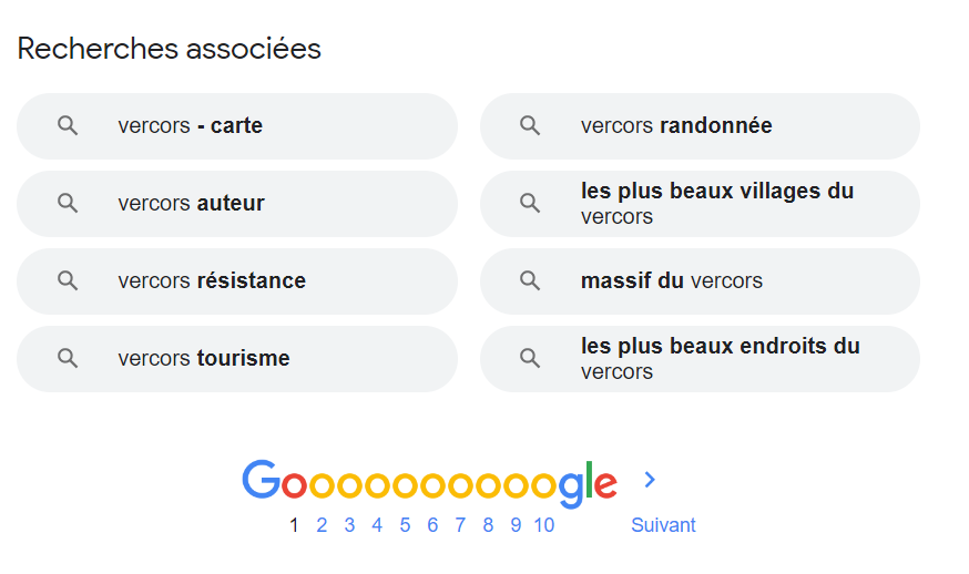 Recherche associées dans Google