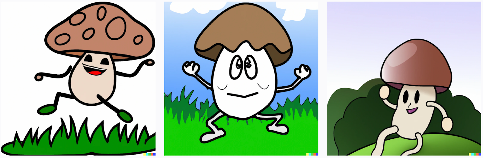 image results for “A happy mushroom skipping through a meadow with legs and a face” prompt