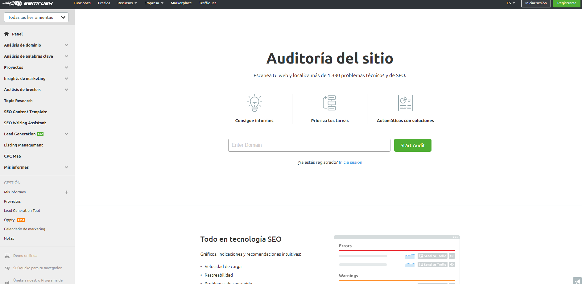 Enlaces internos Site audit Acceso