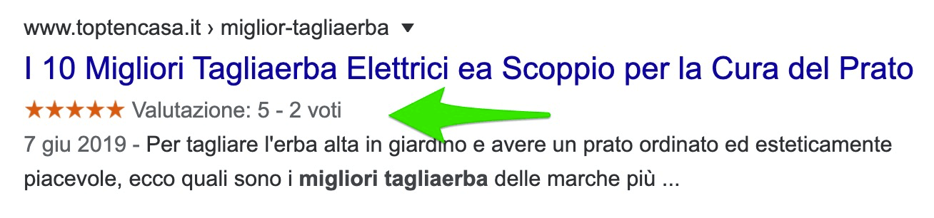 esempio di rich snippet in serp per un e-commerce con recensioni