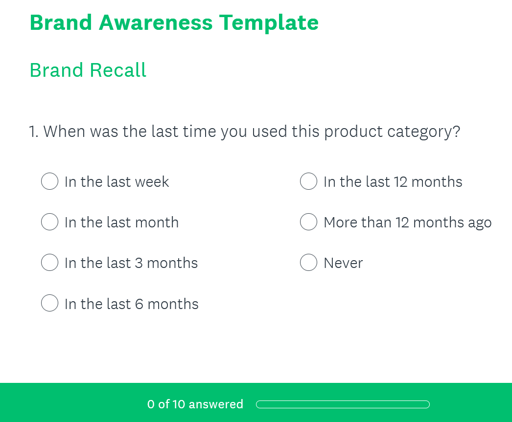 "Brand Awareness Template" survey in SurveyMonkey