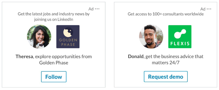 Two dynamic LinkedIn ads for Golden Phase and Flexis