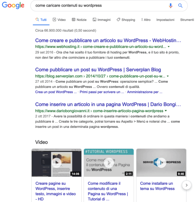 Esempi di serp con video