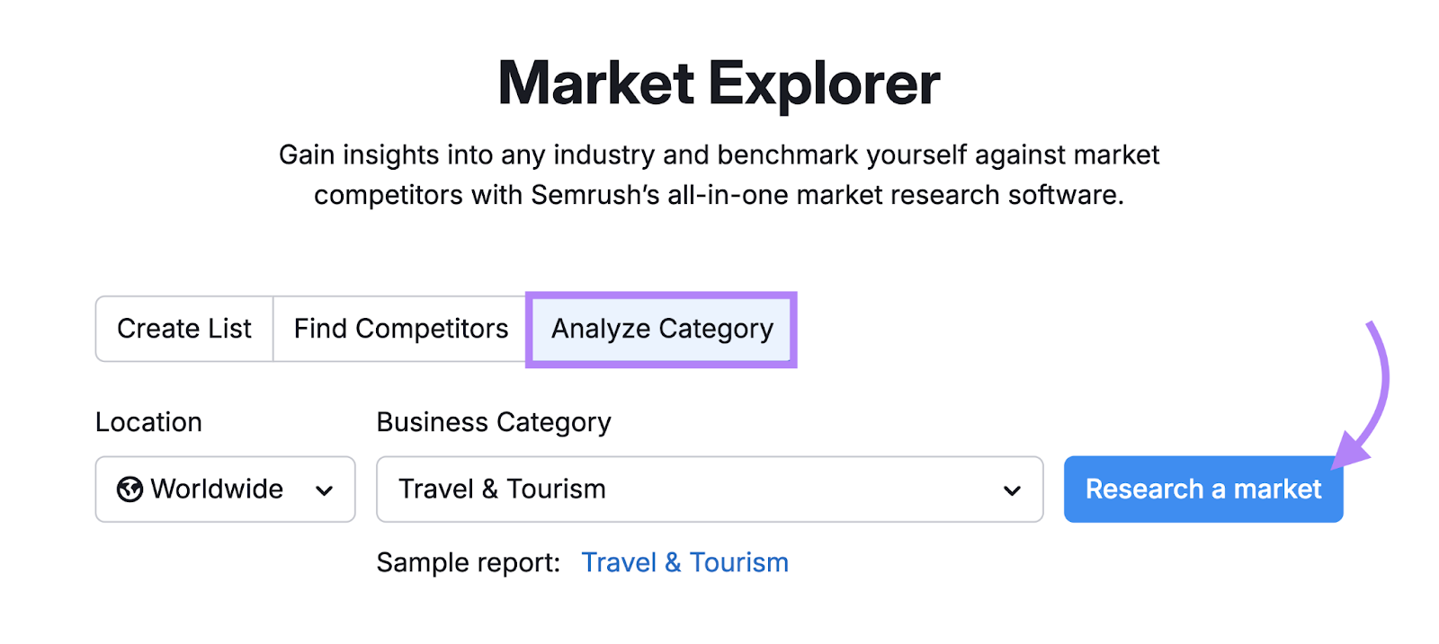 options selected for Market Explorer tool