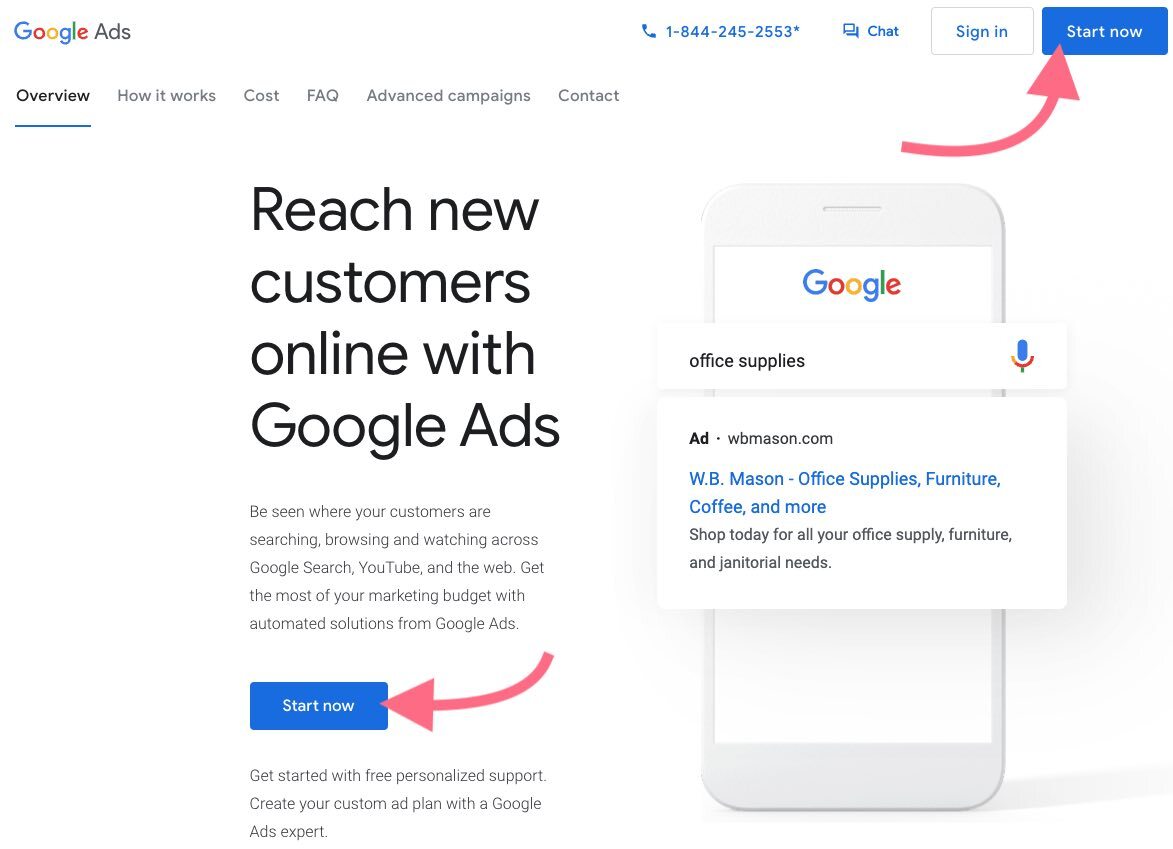 Google Ads homepage