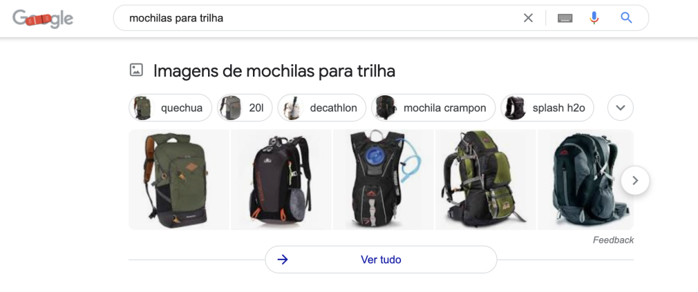 exemplo de imagens na Serp do Google