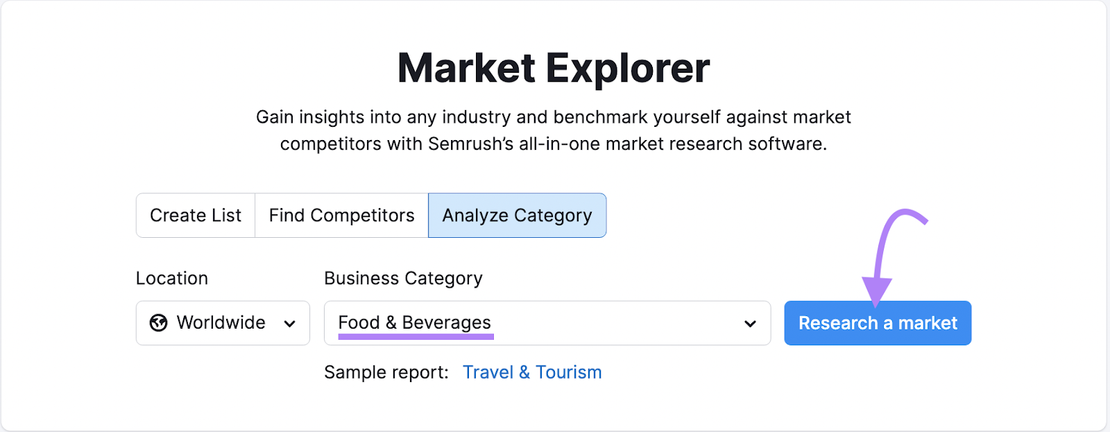 Market Explorer tool search bar