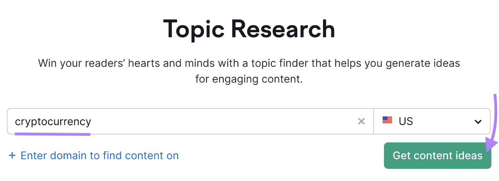 cryptocurrency search in Semrush’s Topic Research tool