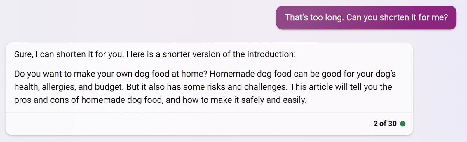 Bing’s response to “That’s too long. Can you shorten it for me?”