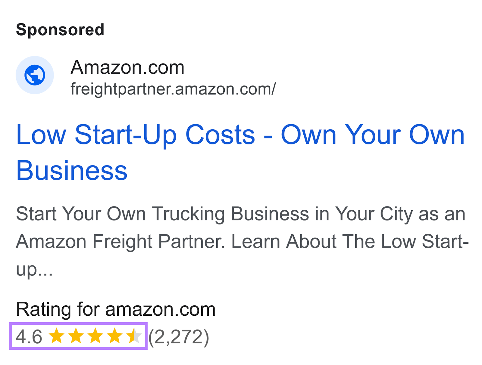 Amazon.com' ad on Google SERP with rating of 4.6 displayed