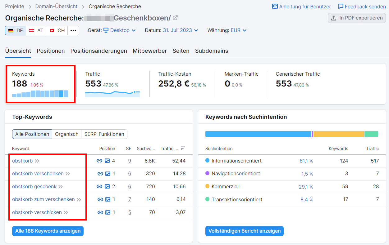 Beispiel-Seite in Organische Recherche