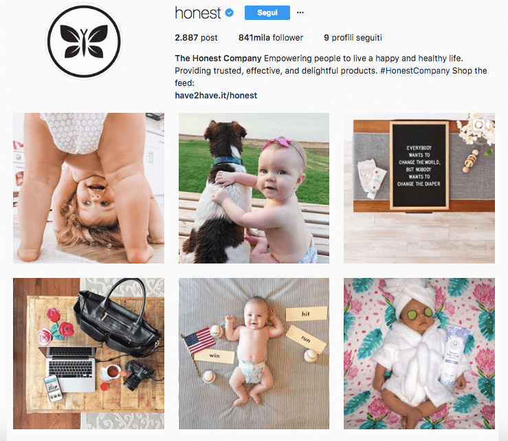 L'account di The Honest Company su Instagram