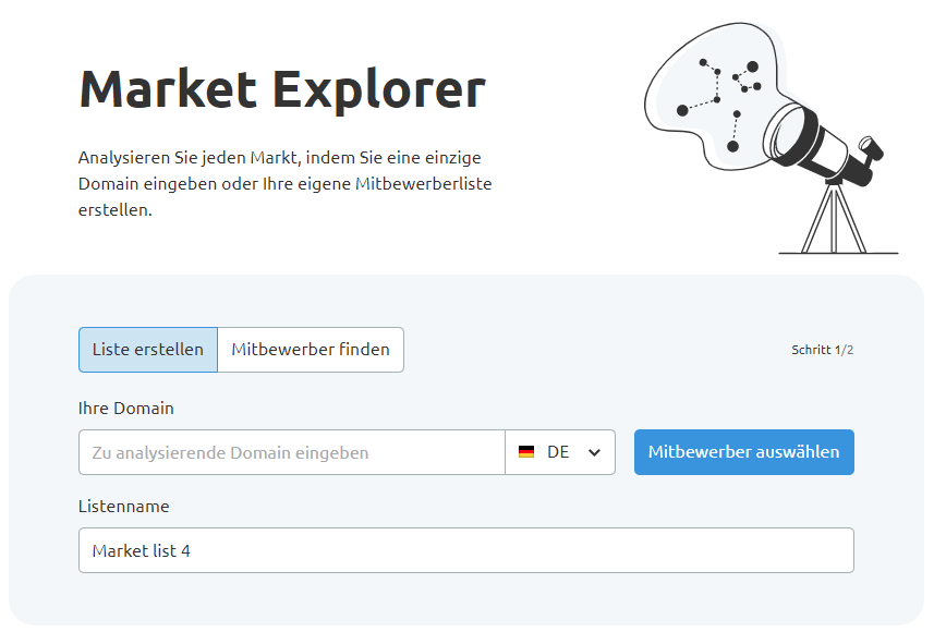 Domain eingeben: Market Explorer