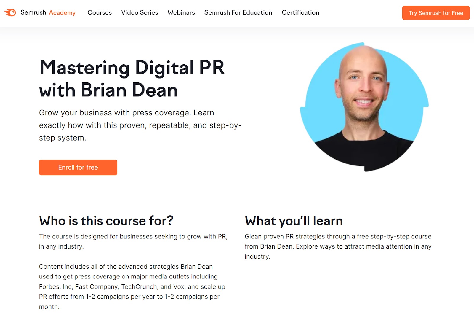 Mastering Digital PR with Brian Dean landing page