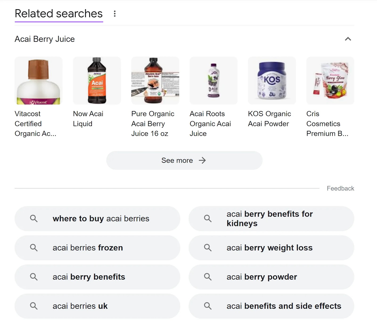 Sección "Búsquedas relacionadas" en las SERP de Google