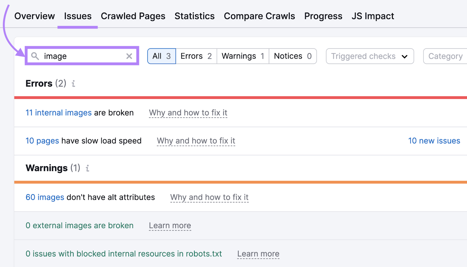 Sear،g for "image" under "Issues" tab