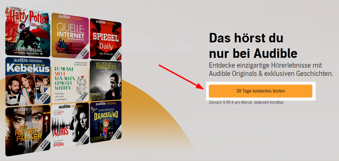 Button '30 Tage kostenlos testen' bei Audible