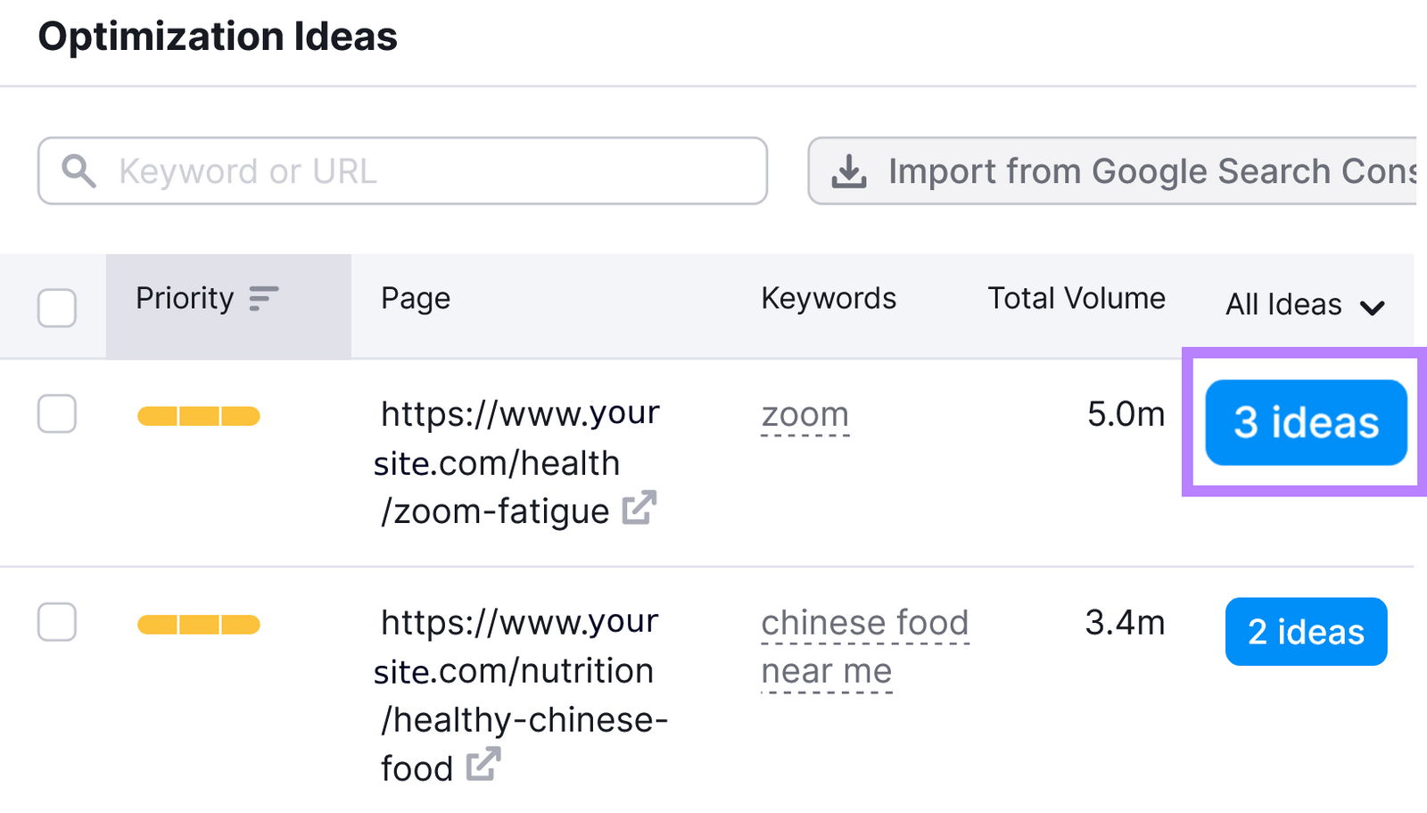 "3 ideas" button highlighted