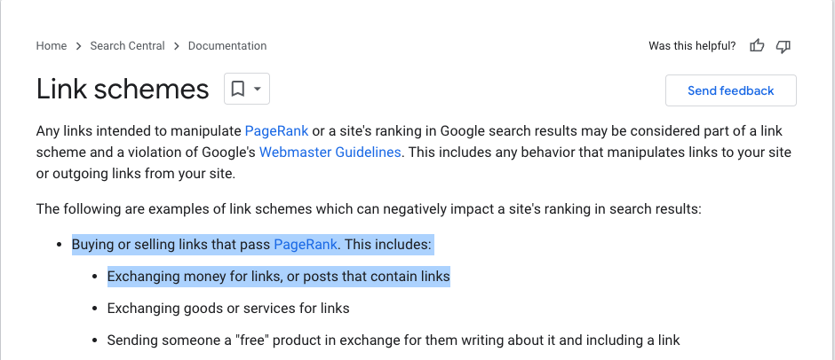 printscreen of Google webmaster guidelines