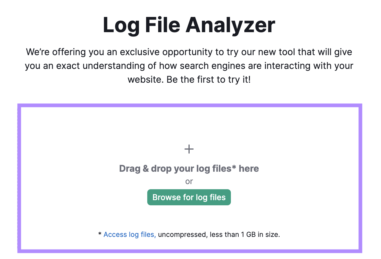 Log File Analyzer drag-and-drop box