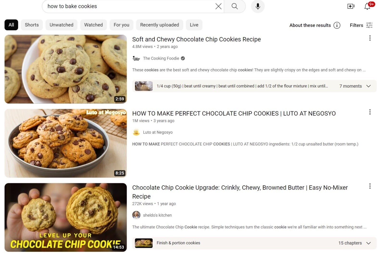 "how to bake cookies" videos on YouTube