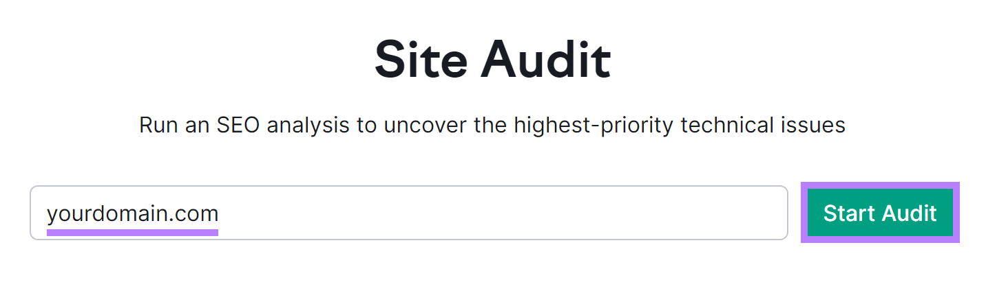 Semrush Site Audit tool start.