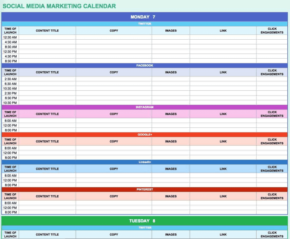 Using Excel to create a content calendar.