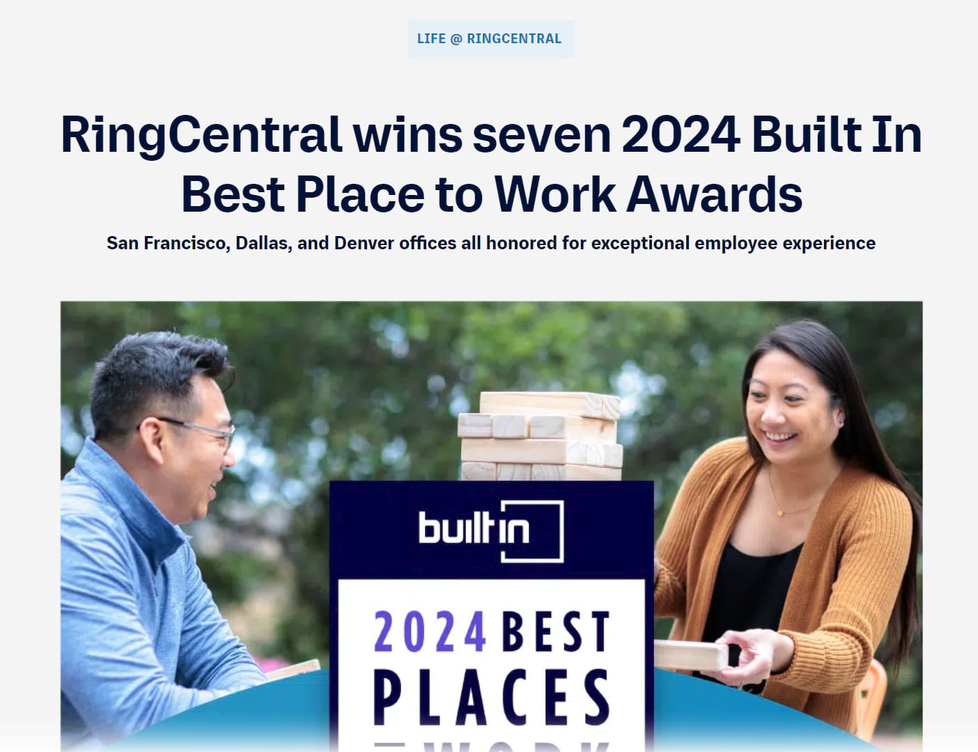 RingCentral wins seven 2024 Built In Best Place to Work Awards