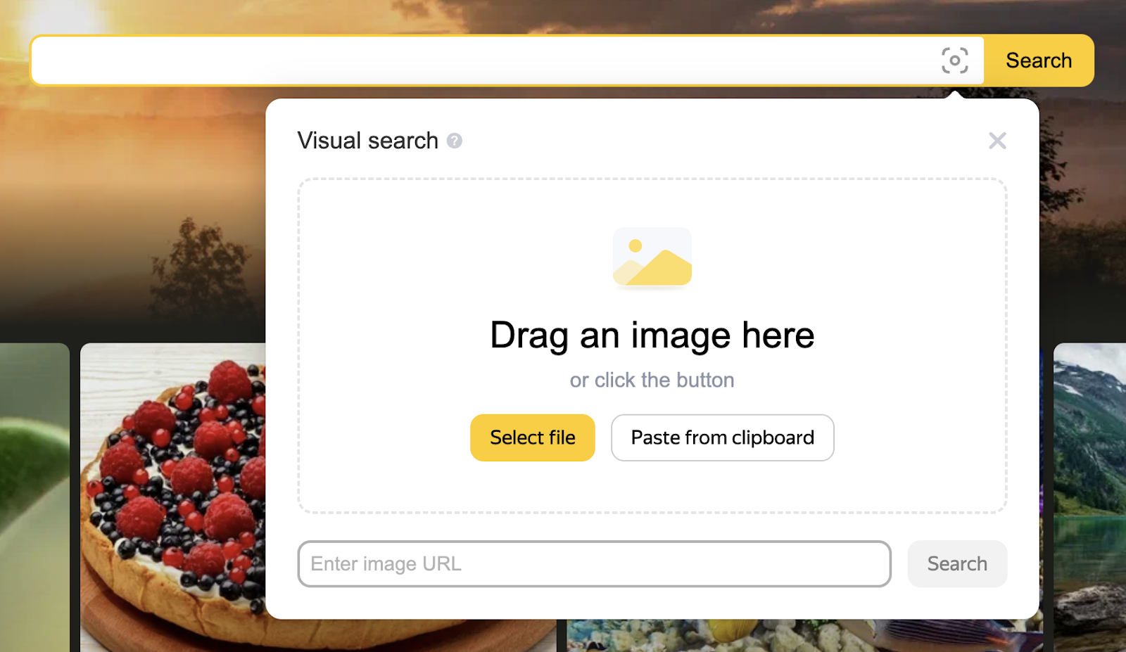 Yandex image search options