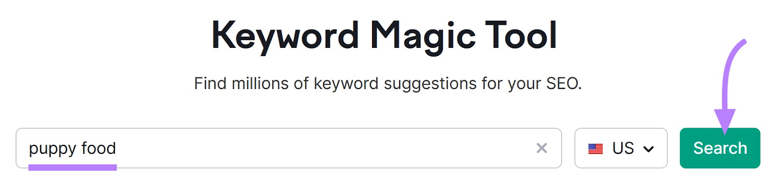 search for “puppy food” in Keyword Magic Tool