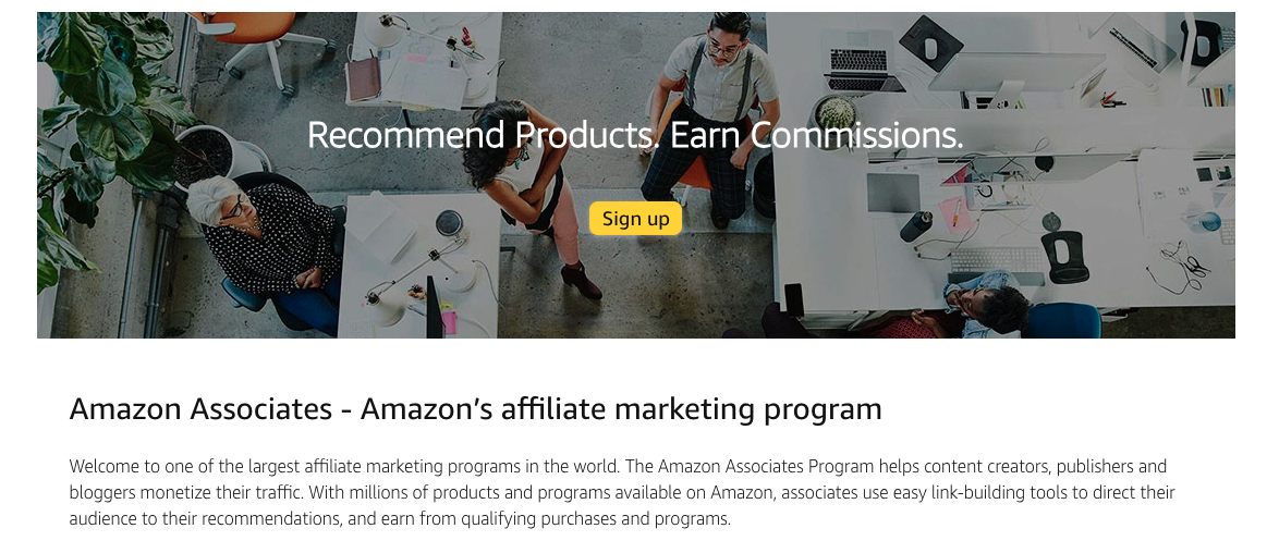 Amazon’s affiliate marketing program page