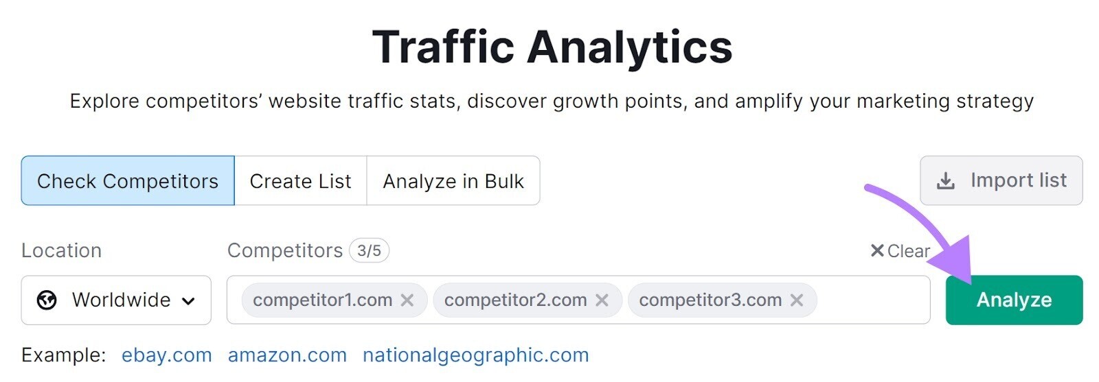 search for your competitors in Traffic Analytics tool
