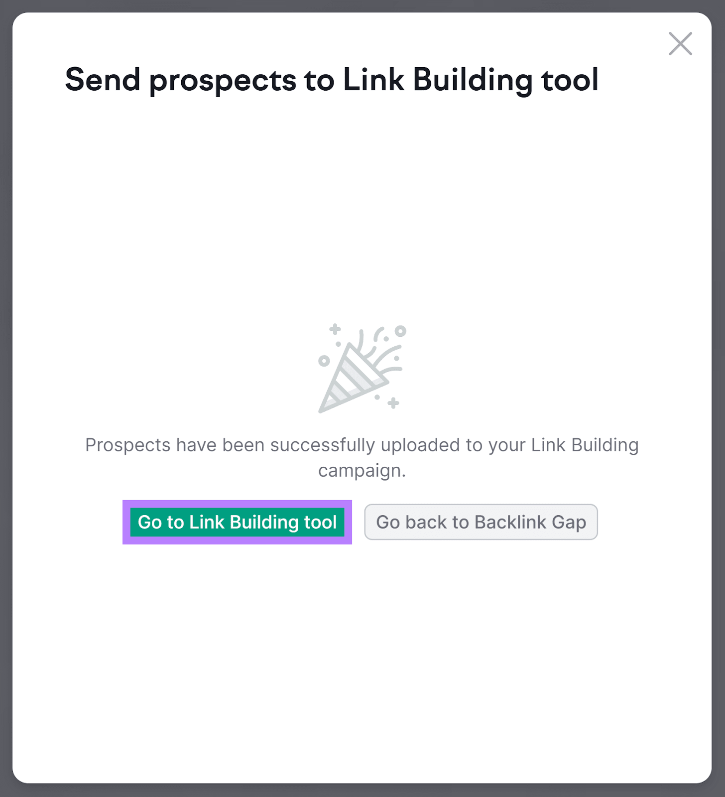 Go to Link Building tool button highlighted in Semrush Backlink Gap tool