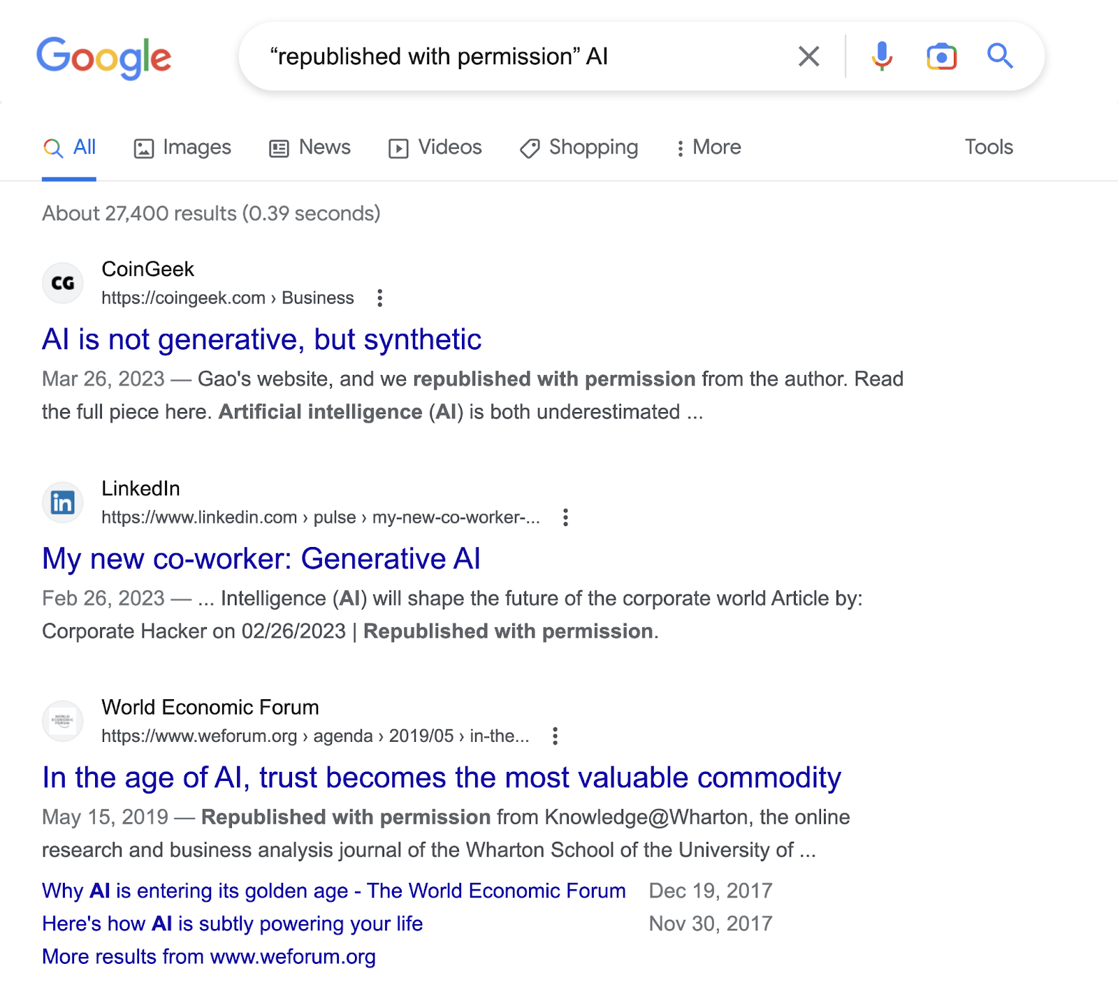 “republished with permission” AI search in Google