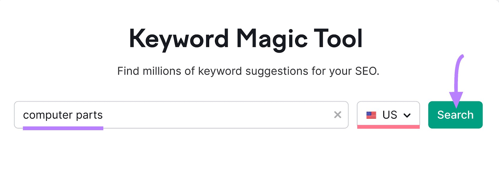 "dentista" introducido en la barra de búsqueda de Keyword Magic Tool