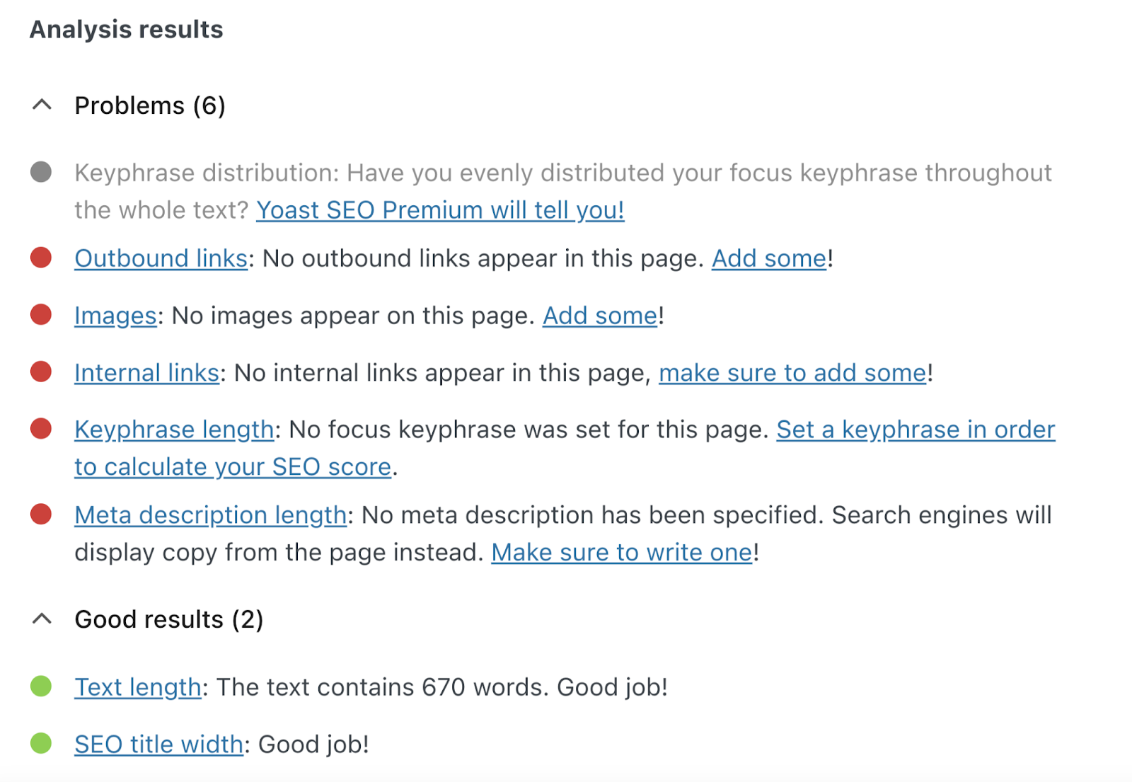 yoast seo investigation  results shows problems and bully  results