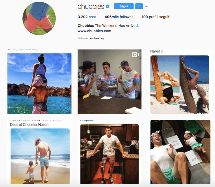 Chubbies: account Instagram aziendale da seguire