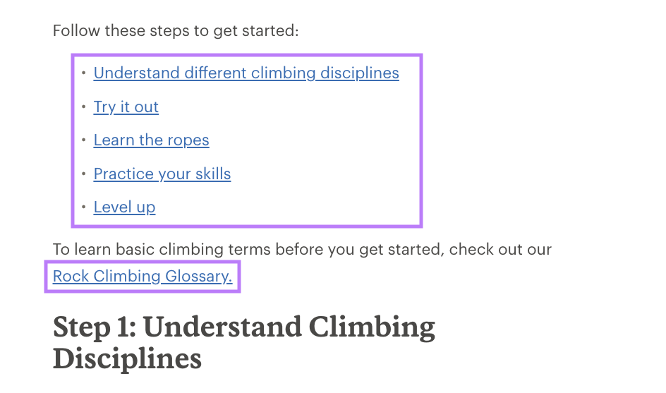 REI's process of five steps to rock climbing