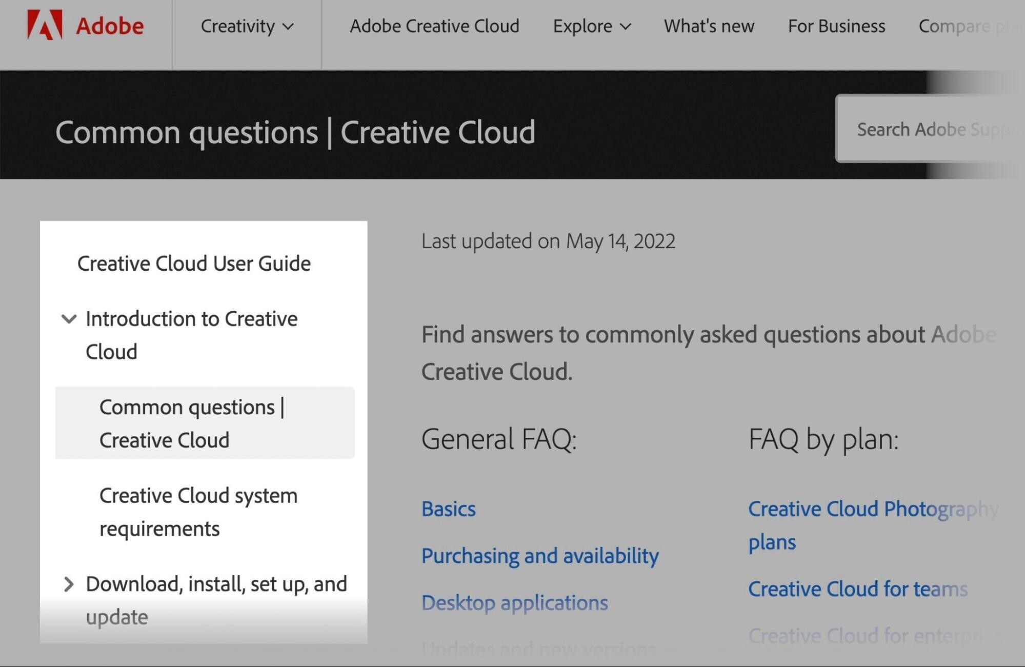 adobe faq section